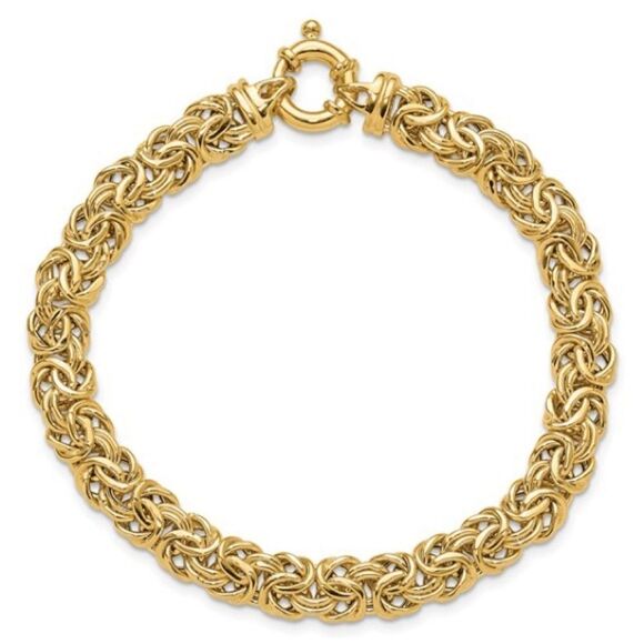 14k Fancy 8mm Flat Byzantine Bracelet - Picture 3 of 5